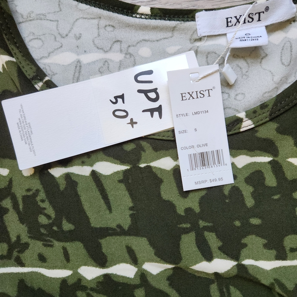 Exist Green Striped Maxi Womens Small Dress NWT Camo Short Sleeve UPF 50 - Picture 7 of 10